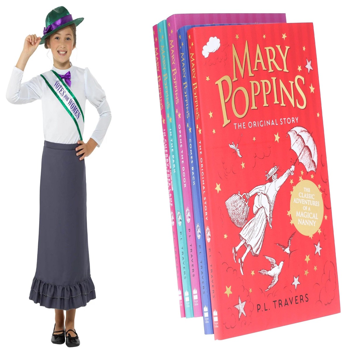 Mary Poppins By P. L. Travers 5 Books Collection Set With Victorian Suffragette Costume