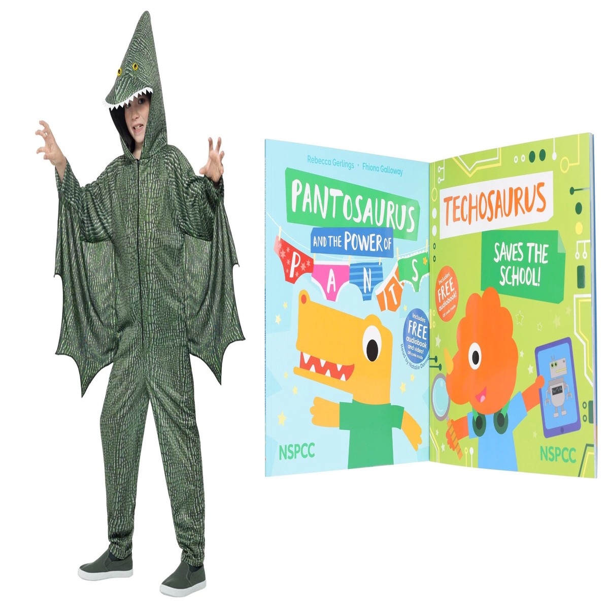 Pantosaurus and the Power of Pants & Techosaurus Saves the School! 2 Picture Books Collection Set With Pterodactyl Dinosaur Costume