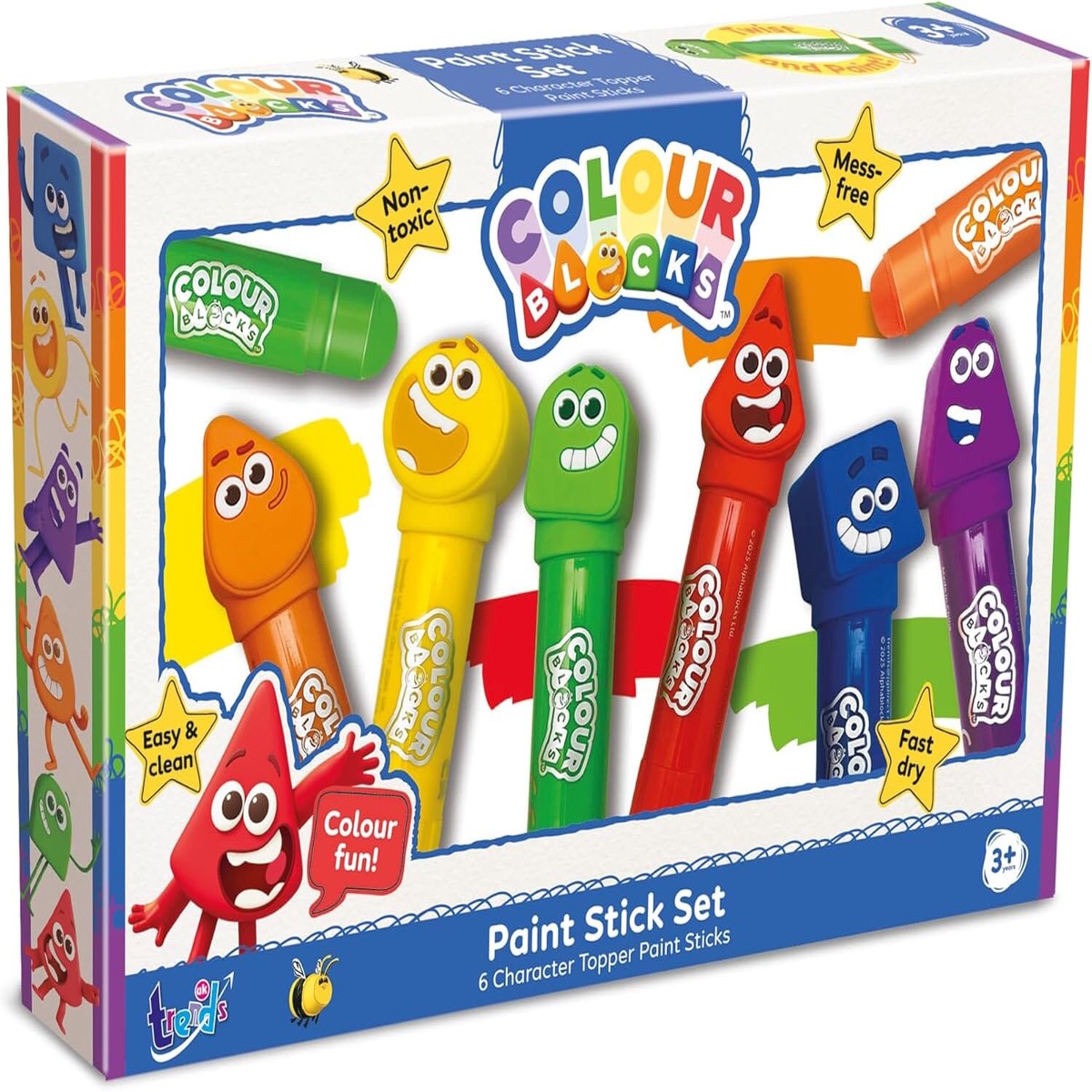 Colour Blocks Paint Sticks For Kids With 6 Character Topper Paint Sticks - Ages 3+ - Educational Toy