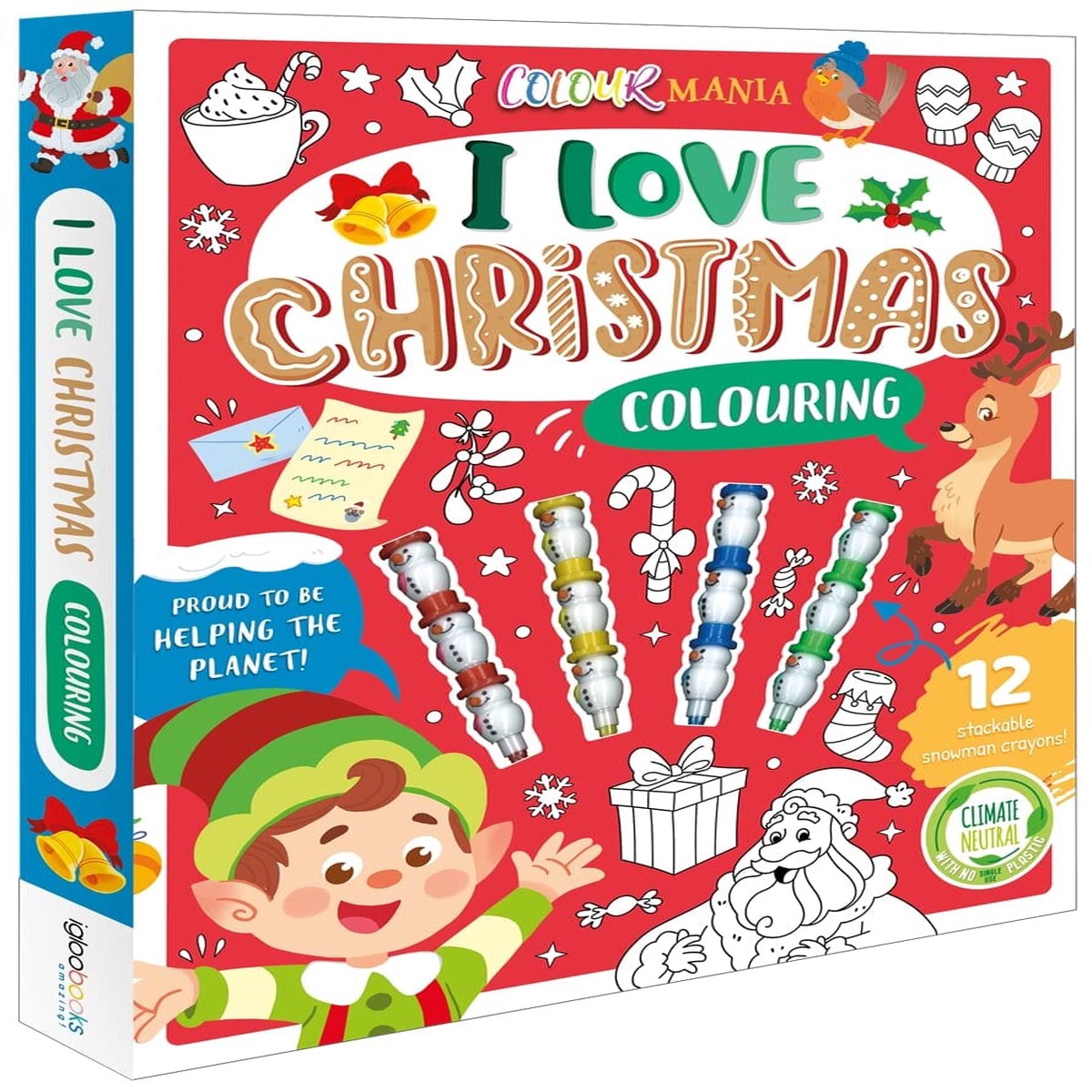 I Love Christmas Colouring Book With 12 Stackable Snowman Crayons! - Ages 3-6 - Paperback