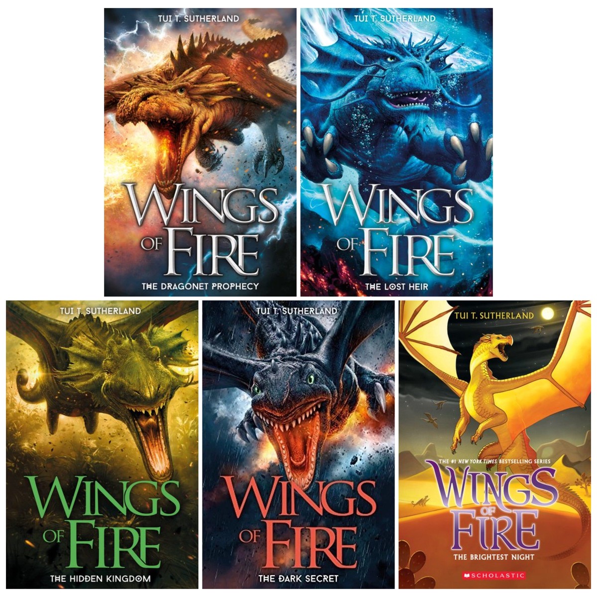 Wings of Fire Series 5 Books Collection Set by Tui T. Sutherland - Ages 8-12 - Paperback