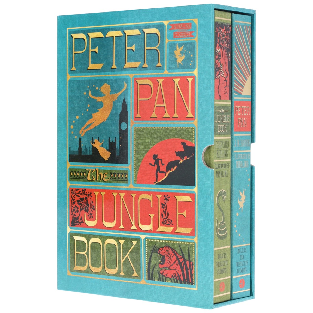 The Jungle Book & Peter Pan by Rudyard Kipling & J. M Barrie (Minalima Edition) 2 Books Collection Box Set - Ages 8+ - Hardback