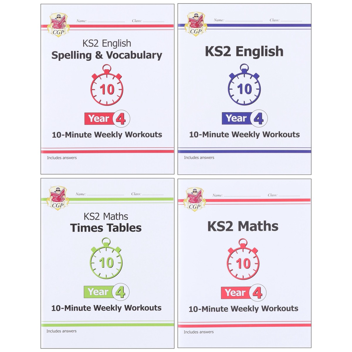CGP KS2 (Year 4) 10-Minute Weekly Workouts Collection 4 Books Set - Ages 7-11 - Paperback