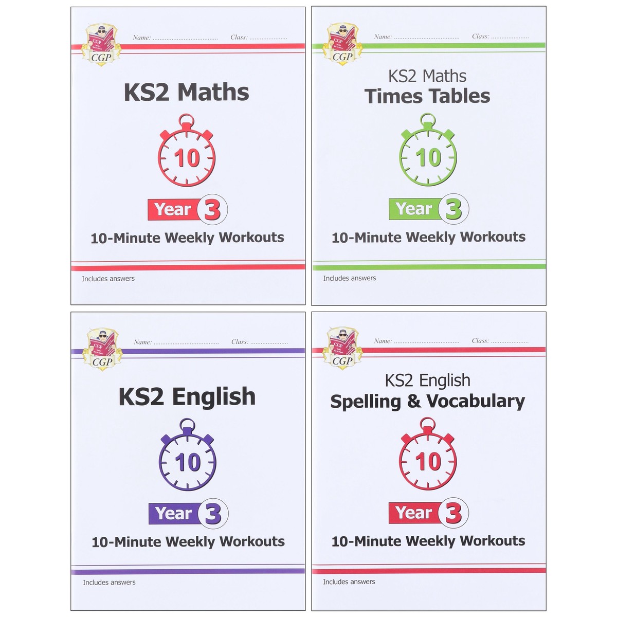 CGP KS2 (Year 3) 10-Minute Weekly Workouts Collection 4 Books Set - Ages 7-11 - Paperback