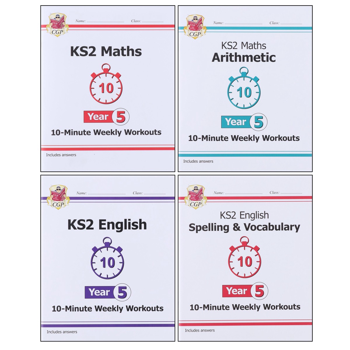 CGP KS2 (Year 5) 10-Minute Weekly Workouts Collection 4 Books Set - Ages 7-11 - Paperback